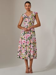 Jolie Moi Natural Frill V-Neck Midaxi Dress - Image 4 of 6