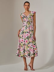 Jolie Moi Natural Frill V-Neck Midaxi Dress - Image 6 of 6