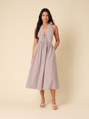 Nobodys Child Brown Lilijana Halter Neck 100% Cotton Midi Dress - Image 1 of 6