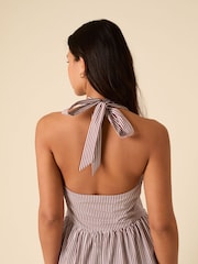 Nobodys Child Brown Lilijana Halter Neck 100% Cotton Midi Dress - Image 5 of 6