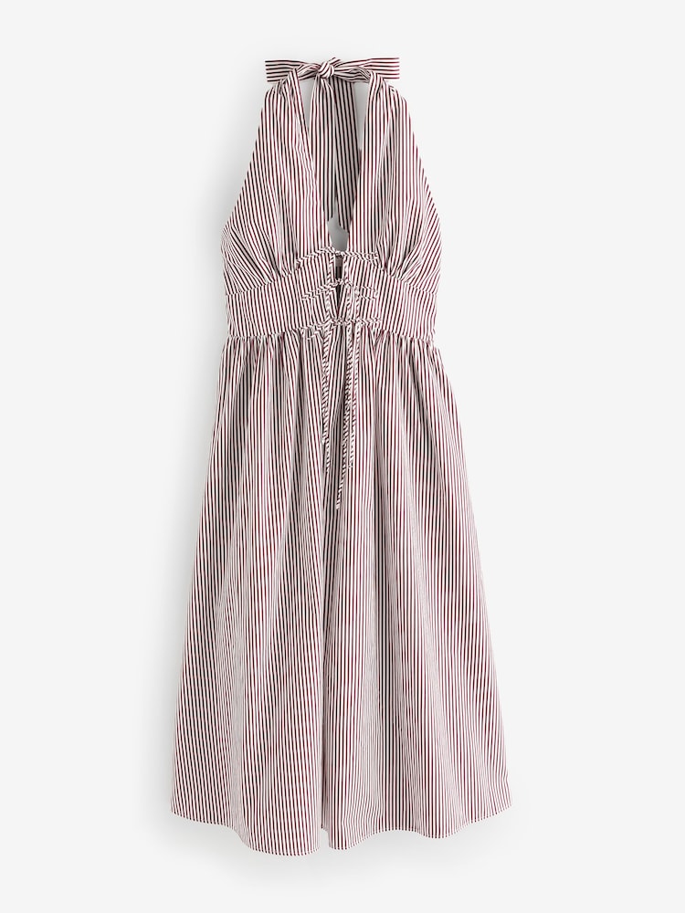 Nobodys Child Brown Lilijana Halter Neck 100% Cotton Midi Dress - Image 6 of 6