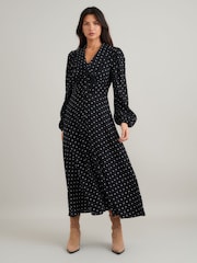 Nobodys Child Black Otillie Polka Dot Midi Dress - Image 1 of 4