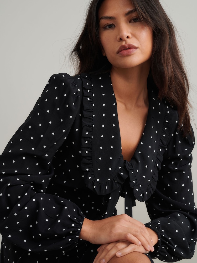 asceno black polka dot dress Endless Romance Off Shoulder Mini Dress