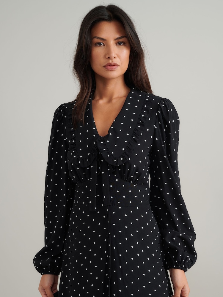 Nobodys Child Black Otillie Polka Dot Midi Dress - Image 4 of 4 Nobodys Child Black Otillie Polka Dot Midi Dress - Image 4 of 4
