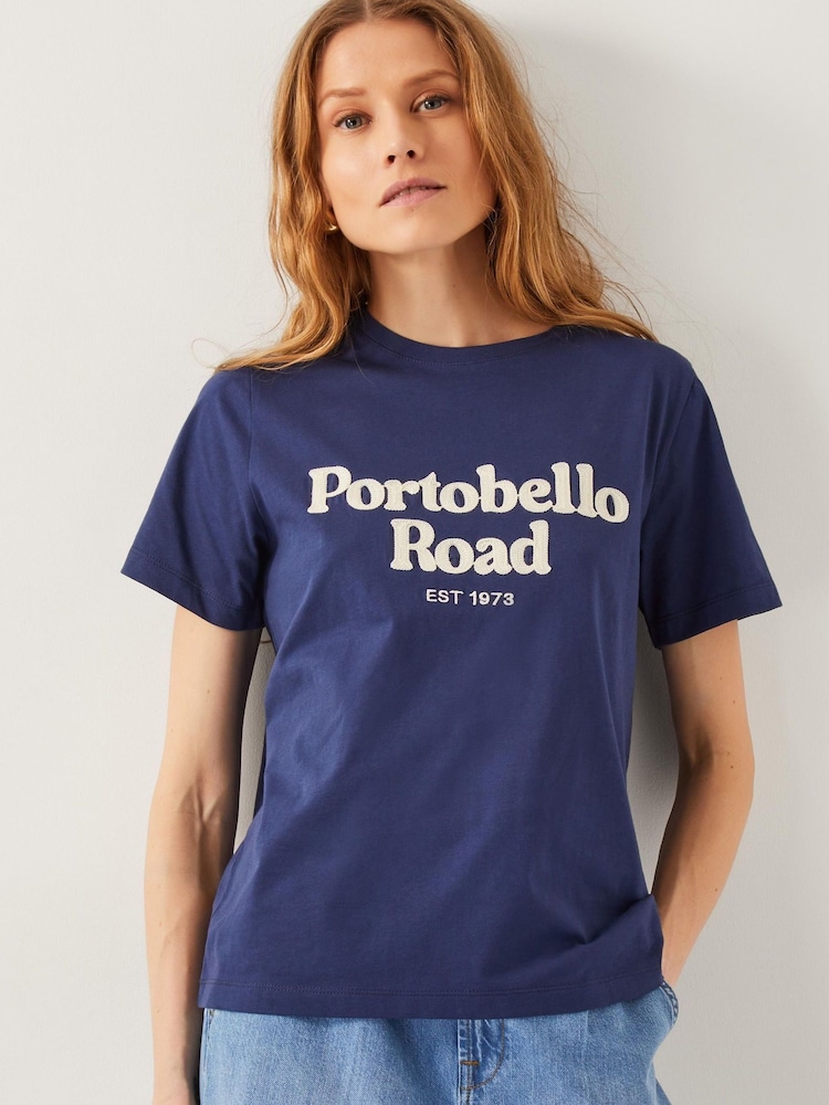 Monsoon Blue Sara Portobello Road Slogan 100% Cotton T-Shirt - Image 1 of 4