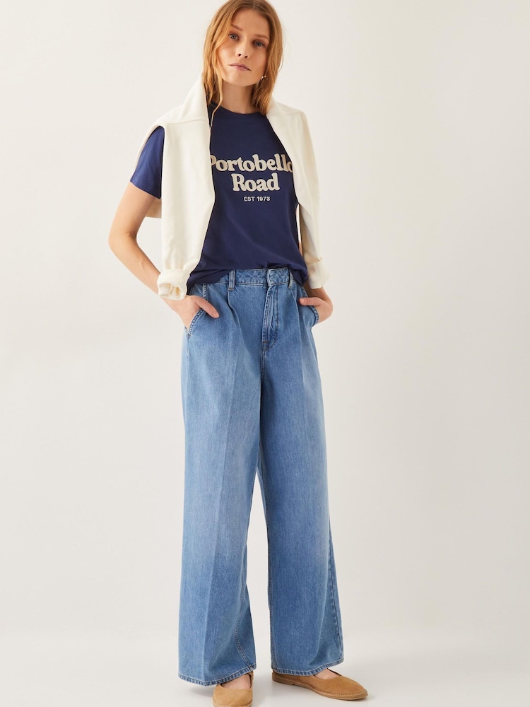 Monsoon Blue Sara Portobello Road Slogan 100% Cotton T-Shirt - Image 2 of 4