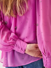 Monsoon Pink Candice Embellished Pussybow Blouse - Image 4 of 4