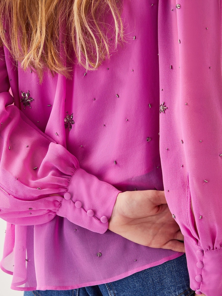 Monsoon Pink Candice Embellished Pussybow Blouse - Image 4 of 4