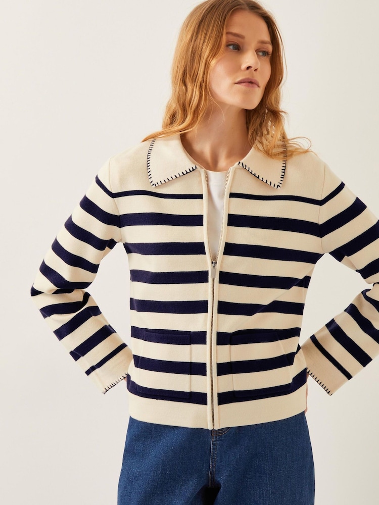 Monsoon Natural Sabine Stripe Collar Jacket - Image 1 of 4