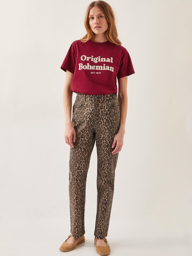 Monsoon Brown Annie Leopard Print Straight Leg Jeans - Image 1 of 4 Monsoon Brown Annie Leopard Print Straight Leg Jeans - Image 1 of 4