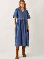 Monsoon Blue Lydia Short Sleeve Denim Midi Dress - Image 1 of 5