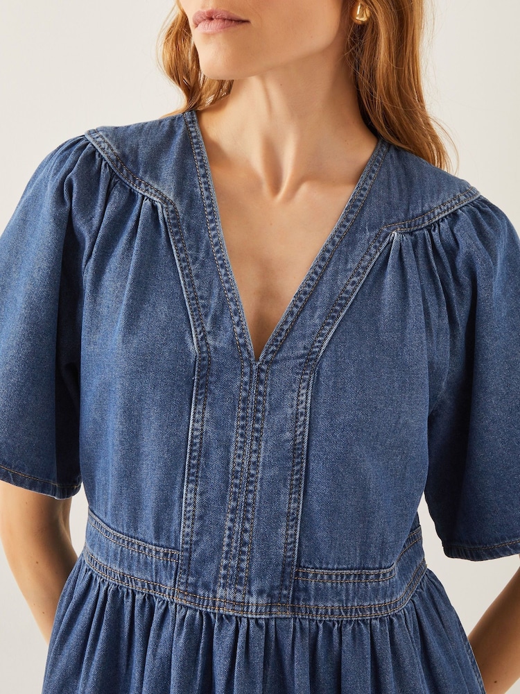 Monsoon Blue Lydia Short Sleeve Denim Midi Dress - Image 4 of 5