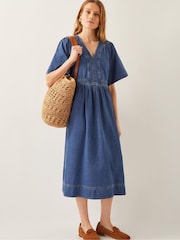 Monsoon Blue Lydia Short Sleeve Denim Midi Dress - Image 5 of 5