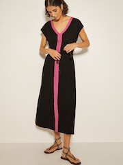 Monsoon Black Estela Jersey Embroidered 100% Cotton Kaftan - Image 1 of 3