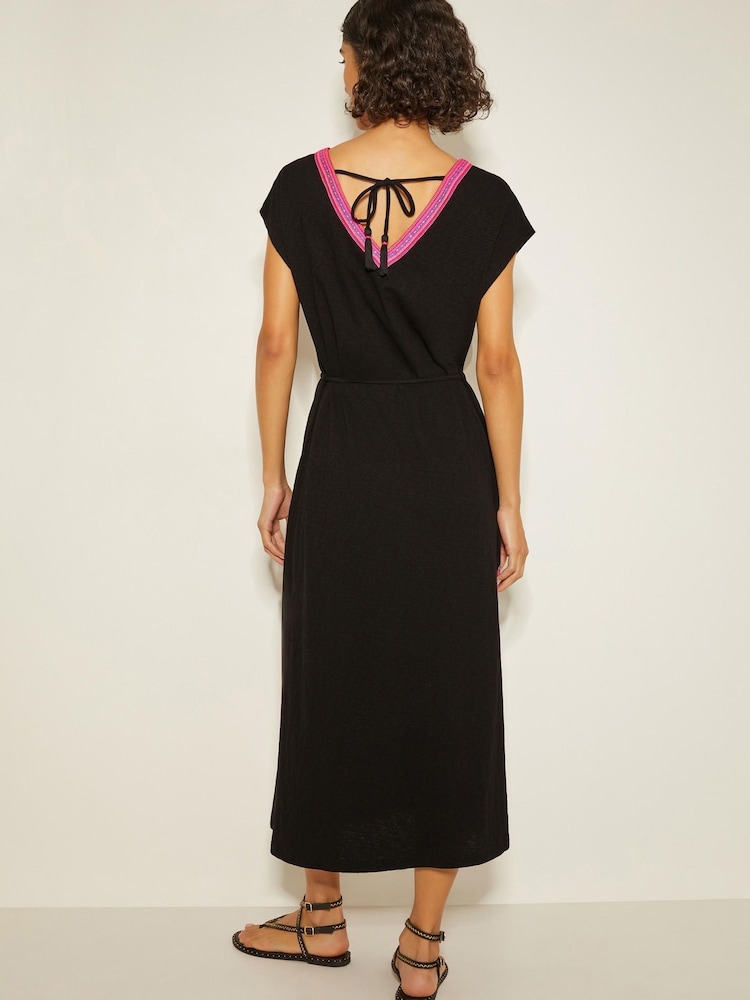 Monsoon Black Estela Jersey Embroidered 100% Cotton Kaftan - Image 3 of 3