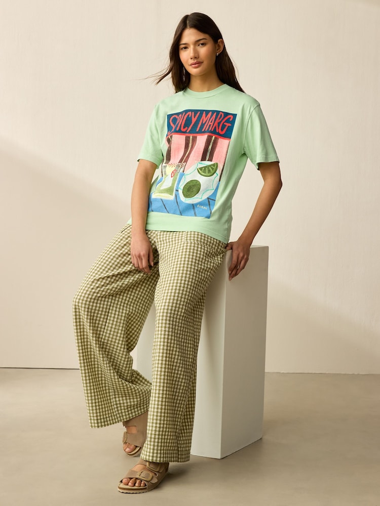 Lime Green Pure 100% Cotton Artist Editions | Frankie Thorp X Next Painted Spicy Margarita Oversize Short Sleeve T-Shirt - Image 2 of 8