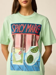 Lime Green Pure 100% Cotton Artist Editions | Frankie Thorp X Next Painted Spicy Margarita Oversize Short Sleeve T-Shirt - Image 3 of 8