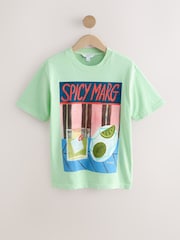 Lime Green Pure 100% Cotton Artist Editions | Frankie Thorp X Next Painted Spicy Margarita Oversize Short Sleeve T-Shirt - Image 6 of 8