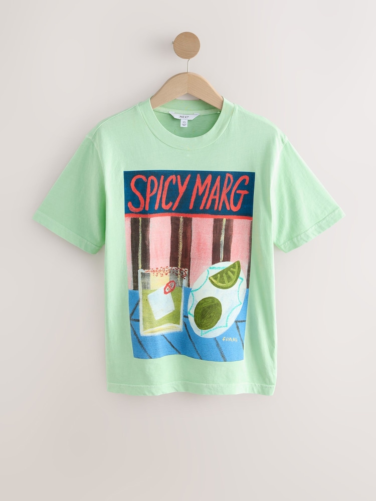 Limoengroen - Pure 100% katoenen Artist Editions | Frankie Thorp X Next geschilderde Spicy Margarita oversized T-shirt met korte mouwen - Image 6 of 8