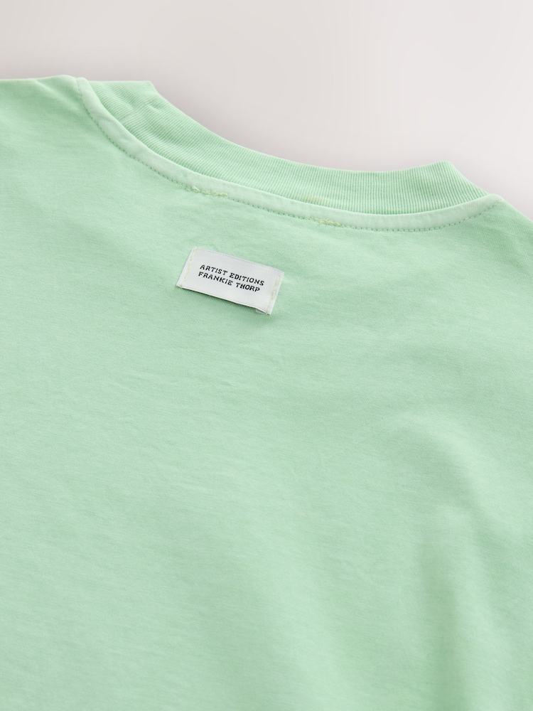 Lime Green Pure 100% Cotton Artist Editions | Frankie Thorp X Next Painted Spicy Margarita Oversize Short Sleeve T-Shirt - Image 8 of 8