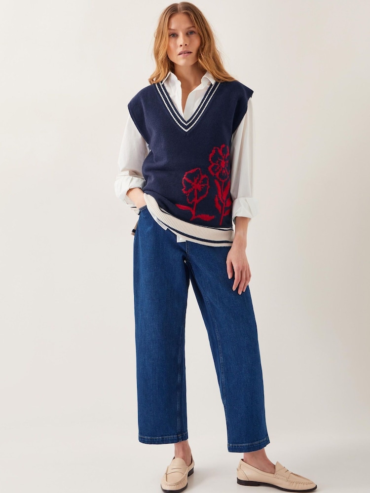 Monsoon Blue Fay Floral V-Neck Sweater Vest - Image 1 of 3