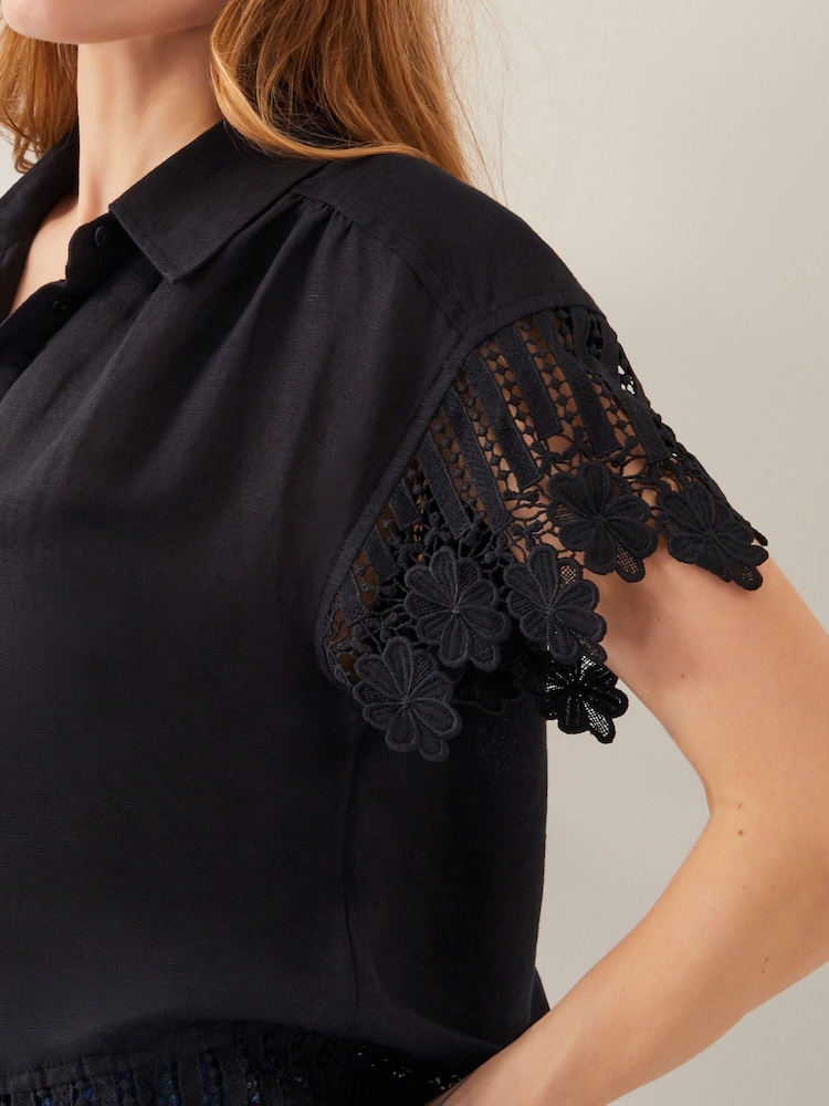 Monsoon Black Lara Embroidered Short Sleeve Shirt - Image 2 of 4