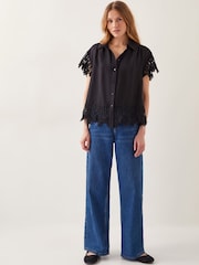 Monsoon Black Lara Embroidered Short Sleeve Shirt - Image 4 of 4