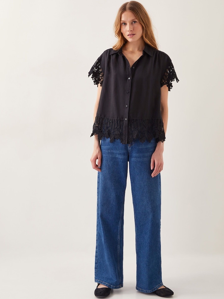 Monsoon Black Lara Embroidered Short Sleeve Shirt - Image 4 of 4