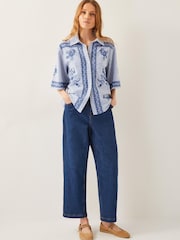 Monsoon Blue 100% Cotton Marlowe Floral Embroidered Stripe Shirt - Image 2 of 4