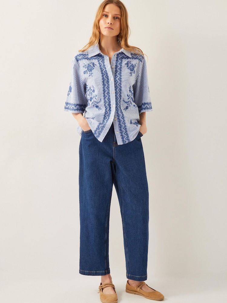 Monsoon Blue 100% Cotton Marlowe Floral Embroidered Stripe Shirt - Image 2 of 4