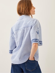 Monsoon Blue 100% Cotton Marlowe Floral Embroidered Stripe Shirt - Image 3 of 4