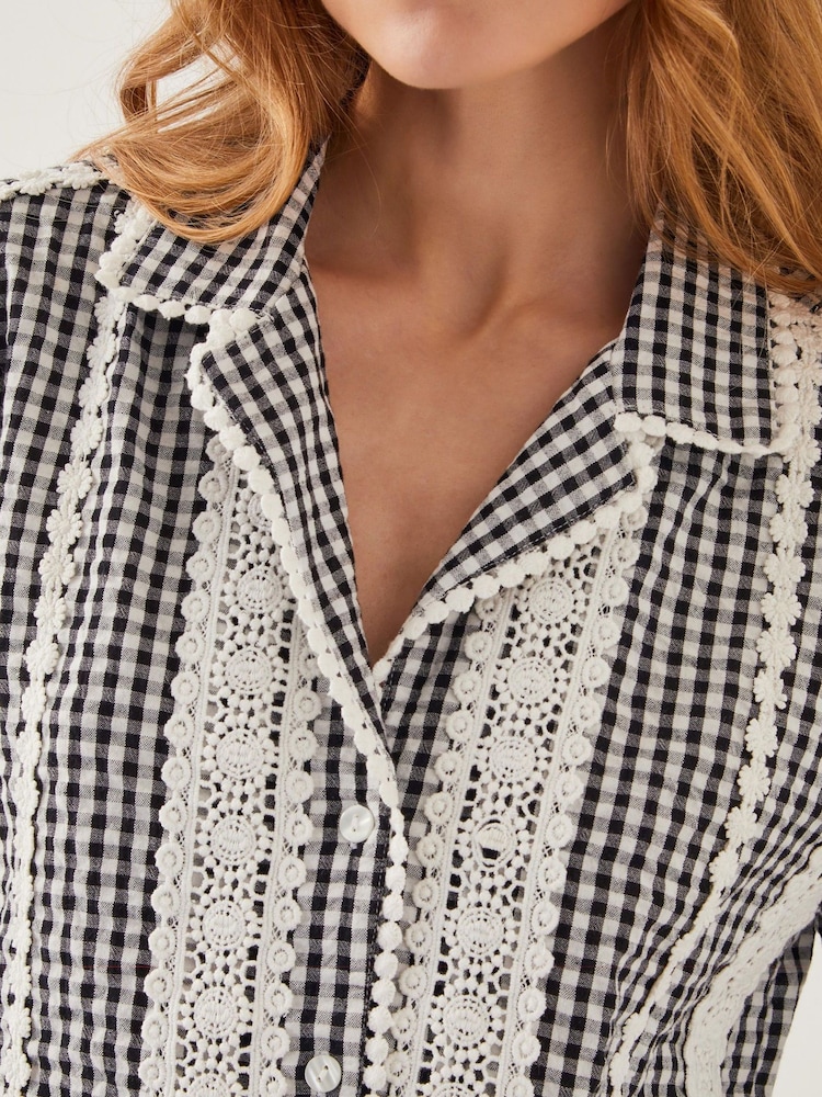 Monsoon Black Zoe Lace Gingham 100% Cotton Shirt - Image 3 of 4