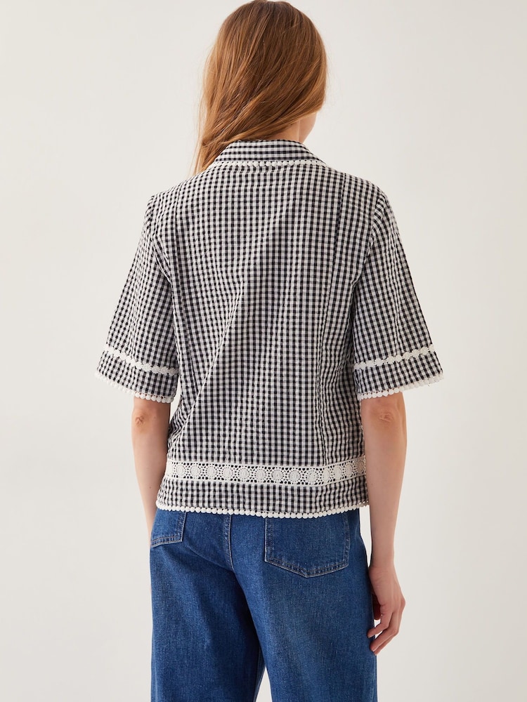 Monsoon Black Zoe Lace Gingham 100% Cotton Shirt - Image 4 of 4 Monsoon Black Zoe Lace Gingham 100% Cotton Shirt - Image 4 of 4