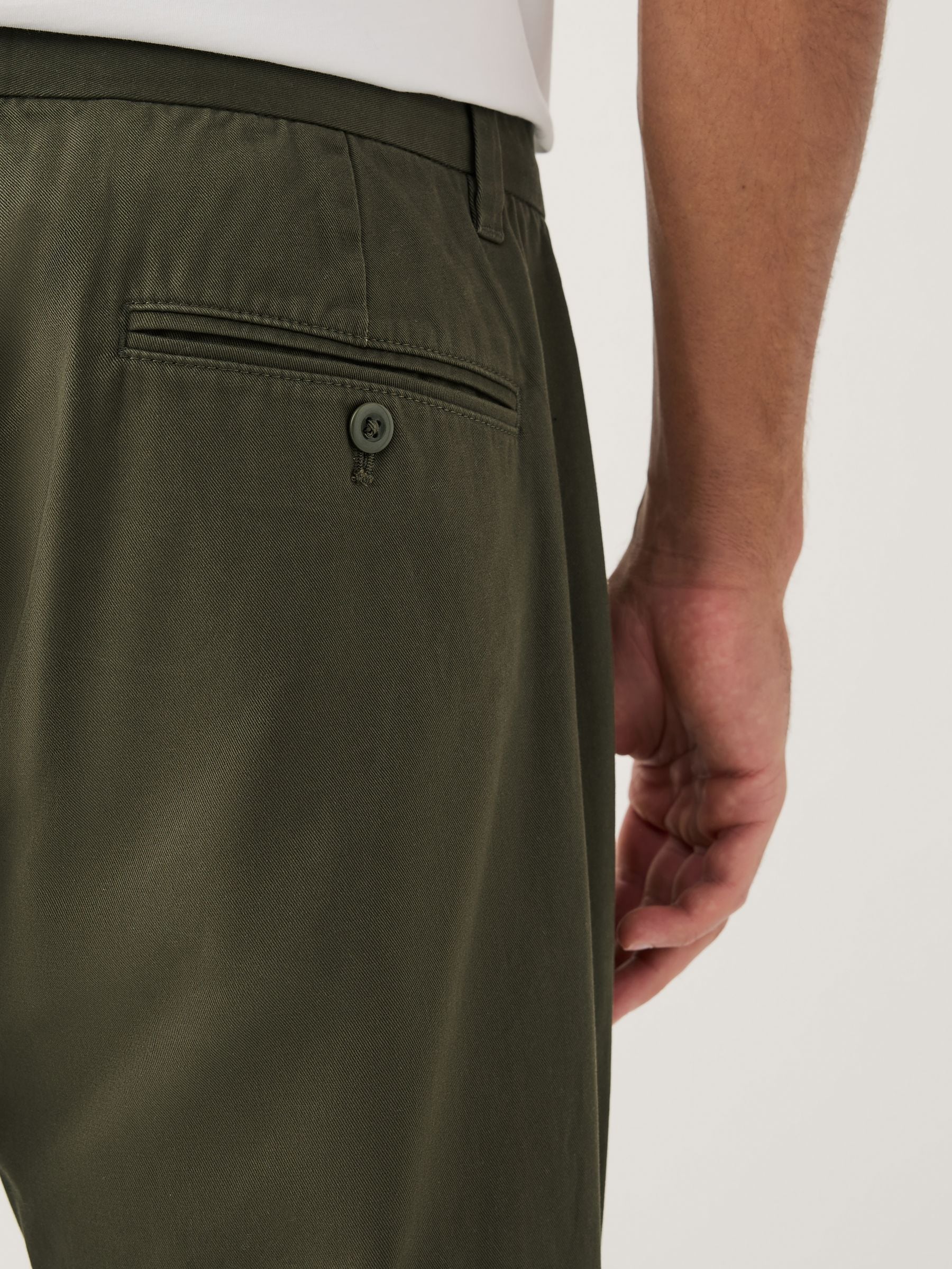 Buy Olive Green Twin Pleat Regular Relaxed Tapered Fit Stretch