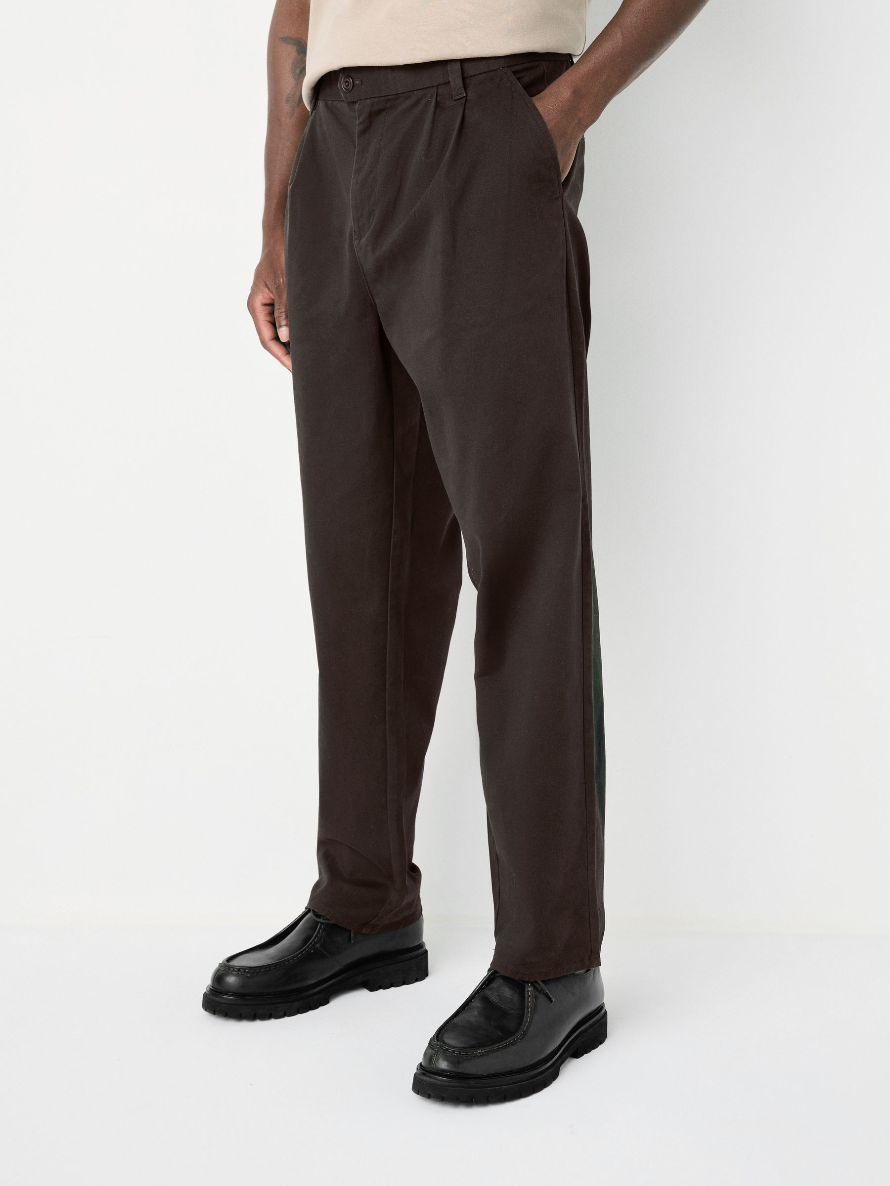 Buy Brown Twin Pleat Regular Relaxed Tapered Fit Stretch Chinos