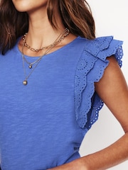 Boden Blue 100% Cotton Belle Broderie Sleeve Top - Image 2 of 5