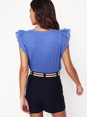 Boden Blue 100% Cotton Belle Broderie Sleeve Top - Image 3 of 5