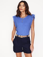 Boden Blue 100% Cotton Belle Broderie Sleeve Top - Image 4 of 5