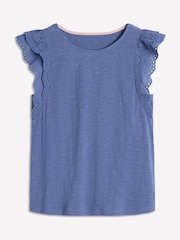 Boden Blue 100% Cotton Belle Broderie Sleeve Top - Image 5 of 5
