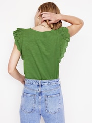 Boden Green 100% Cotton Belle Broderie Sleeve Top - Image 3 of 5