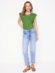 Boden Green 100% Cotton Belle Broderie Sleeve Top - Image 4 of 5