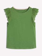 Boden Green 100% Cotton Belle Broderie Sleeve Top - Image 5 of 5