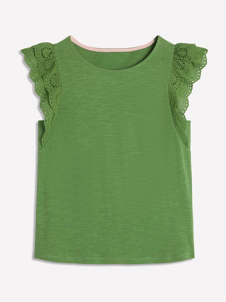 Boden Green 100% Cotton Belle Broderie Sleeve Top - Image 5 of 5
