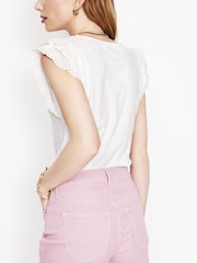 Boden White 100% Cotton Belle Broderie Sleeve Top - Image 3 of 5