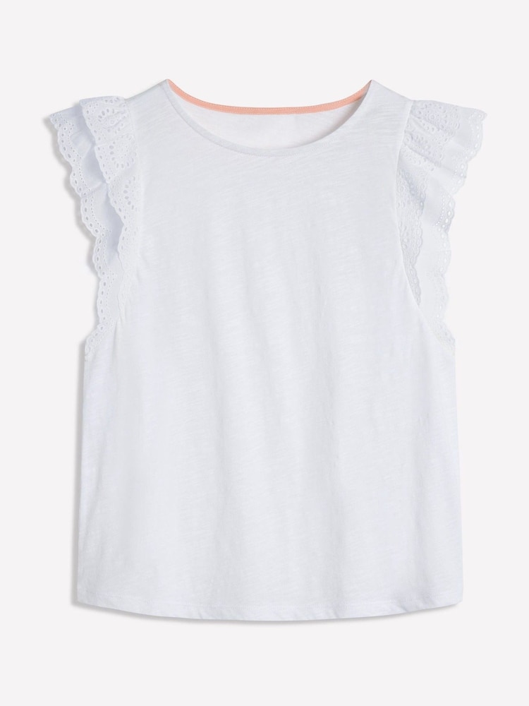 Boden White 100% Cotton Belle Broderie Sleeve Top - Image 5 of 5