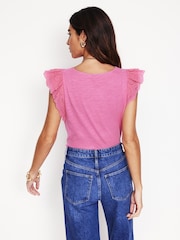 Boden Pink 100% Cotton Belle Broderie Sleeve Top - Image 3 of 5