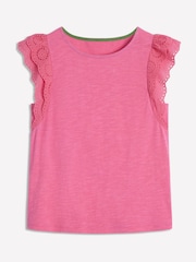 Boden Pink 100% Cotton Belle Broderie Sleeve Top - Image 5 of 5