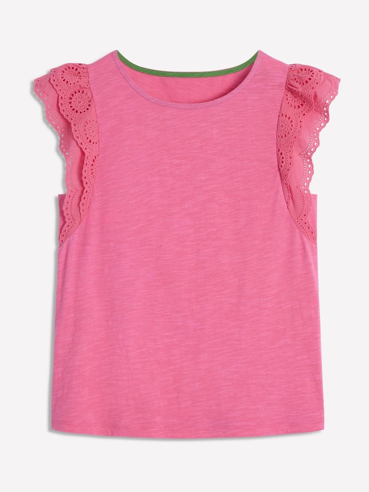 Boden Pink 100% Cotton Belle Broderie Sleeve Top - Image 5 of 5