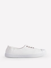 Boden White Laceless Canvas 100% Cotton Plimsolls Trainers - Image 2 of 5
