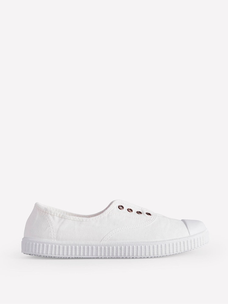 Boden White Laceless Canvas 100% Cotton Plimsolls Trainers - Image 2 of 5